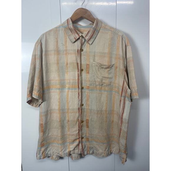 Tommy Bahama Vintage Mens 100% Silk‎ Plaid Short Sleeve Button Up Shirt XL - Picture 1 of 7